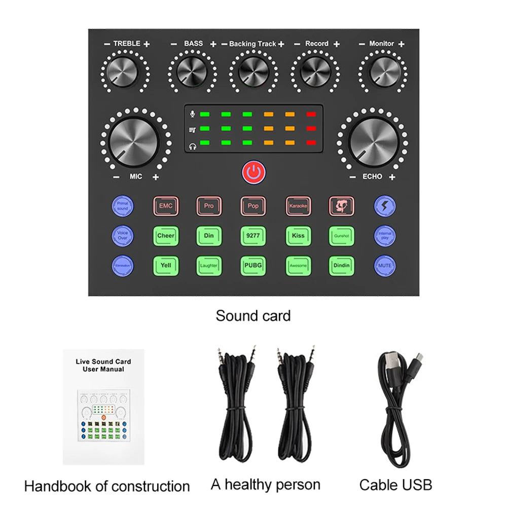 V8S Professional Sound Card with Voice Changer - 10 Sound Effects for PC Gaming, Karaoke, Live Streaming &amp; Recording Studio