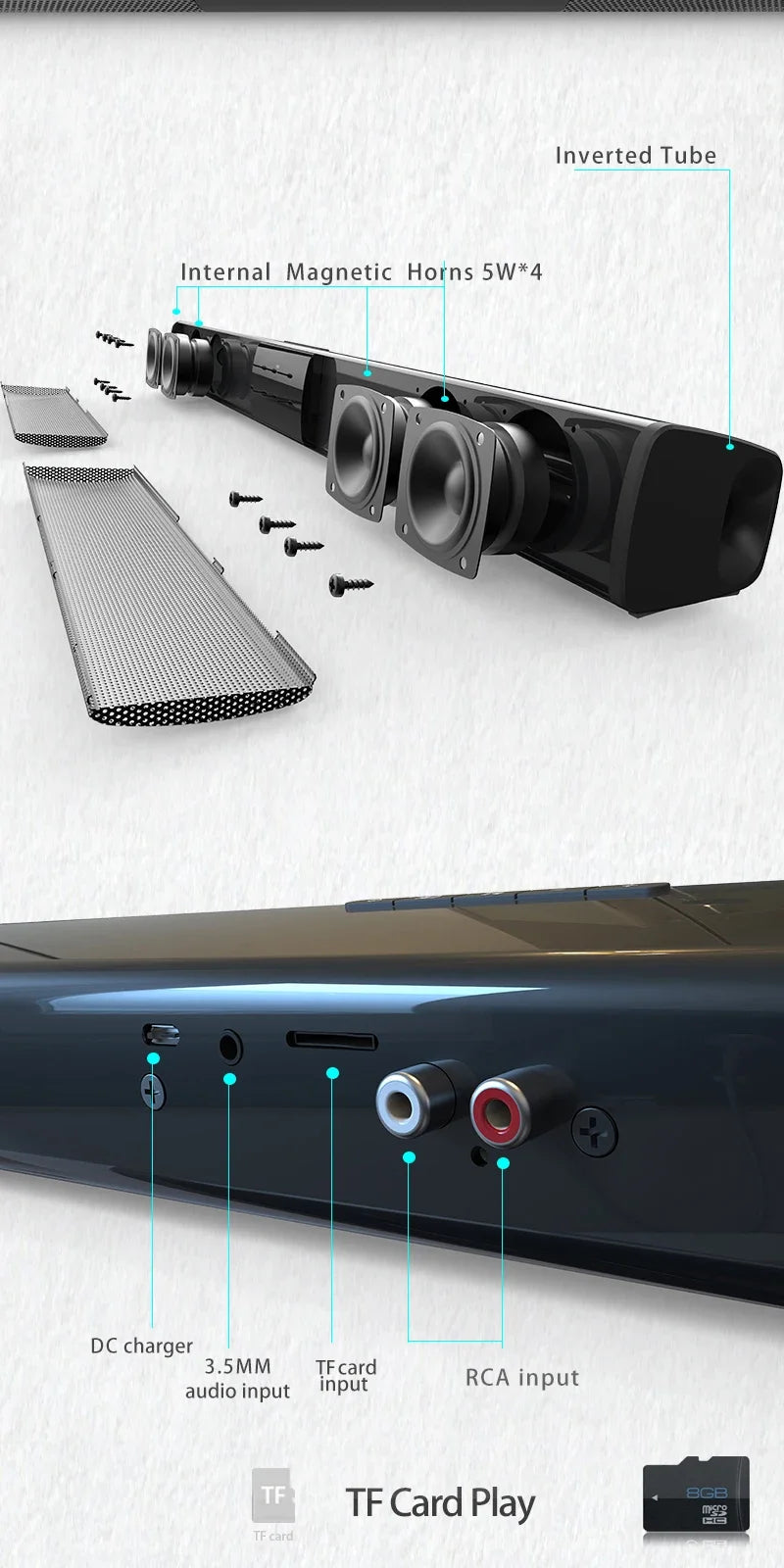 40W High Power Soundbar for TV Computer Wireless Bluetooth Speaker Home Theater Sound System FM Radio Subwoofer RCA Soundbox TF