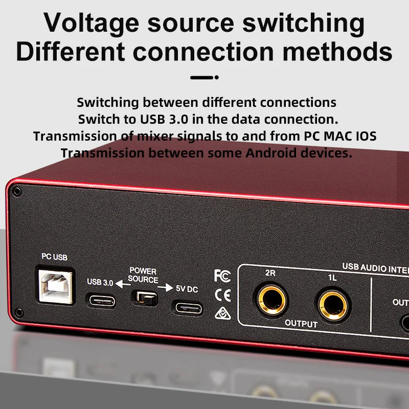 USB Audio Interface Sound Card, High Samping Rate, Noise-Free for Content Creators &amp; Musicians, for Computer Recording