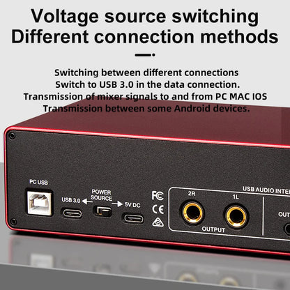 USB Audio Interface Sound Card, High Samping Rate, Noise-Free for Content Creators &amp; Musicians, for Computer Recording
