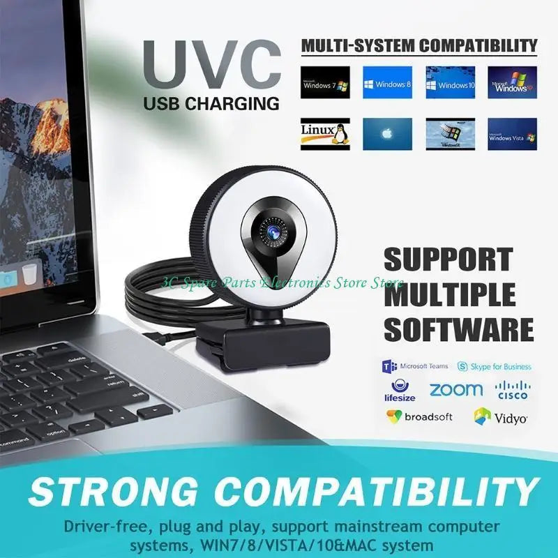 SZ Webcam 1080P 4K 2K AutoFocus Web Camera USB PC Computer Webcam 3 Light Modes
