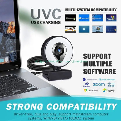 SZ Webcam 1080P 4K 2K AutoFocus Web Camera USB PC Computer Webcam 3 Light Modes