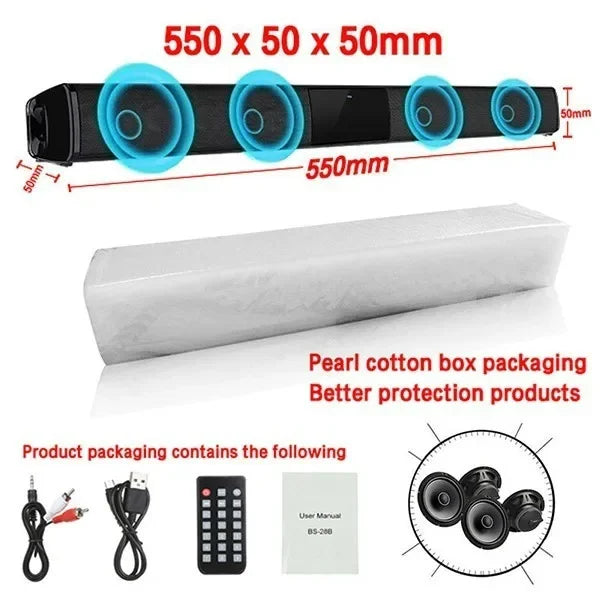 40W High Power Soundbar for TV Computer Wireless Bluetooth Speaker Home Theater Sound System FM Radio Subwoofer RCA Soundbox TF