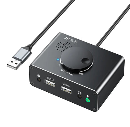 USB External Sound Card 3 Ports USB 2.0 to 3.5mm Sound Card with Volume Control Driver-Free Volume Adjustable Sound Card