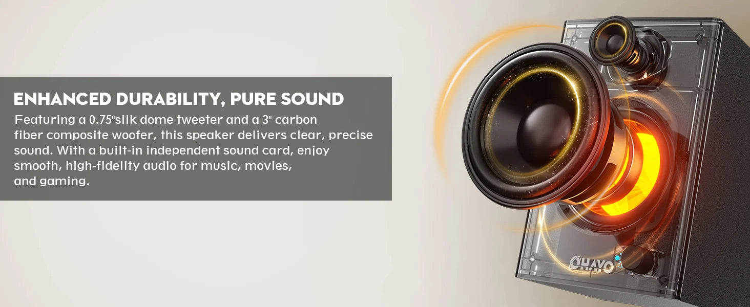 OHAYO Active Bluetooth 5.3 Bookshelf Speakers, 60W MDF Wooden Speaker Unit , 2.0 Computer PC Monitor Gaming Speakers,RCA/AUX/USB