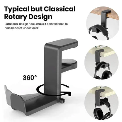 360° Rotating Headphone Stand Desktop Headset Holder PC Gaming Headset Desk Hanger Hook For Headphone Storage Hangin Organizer
