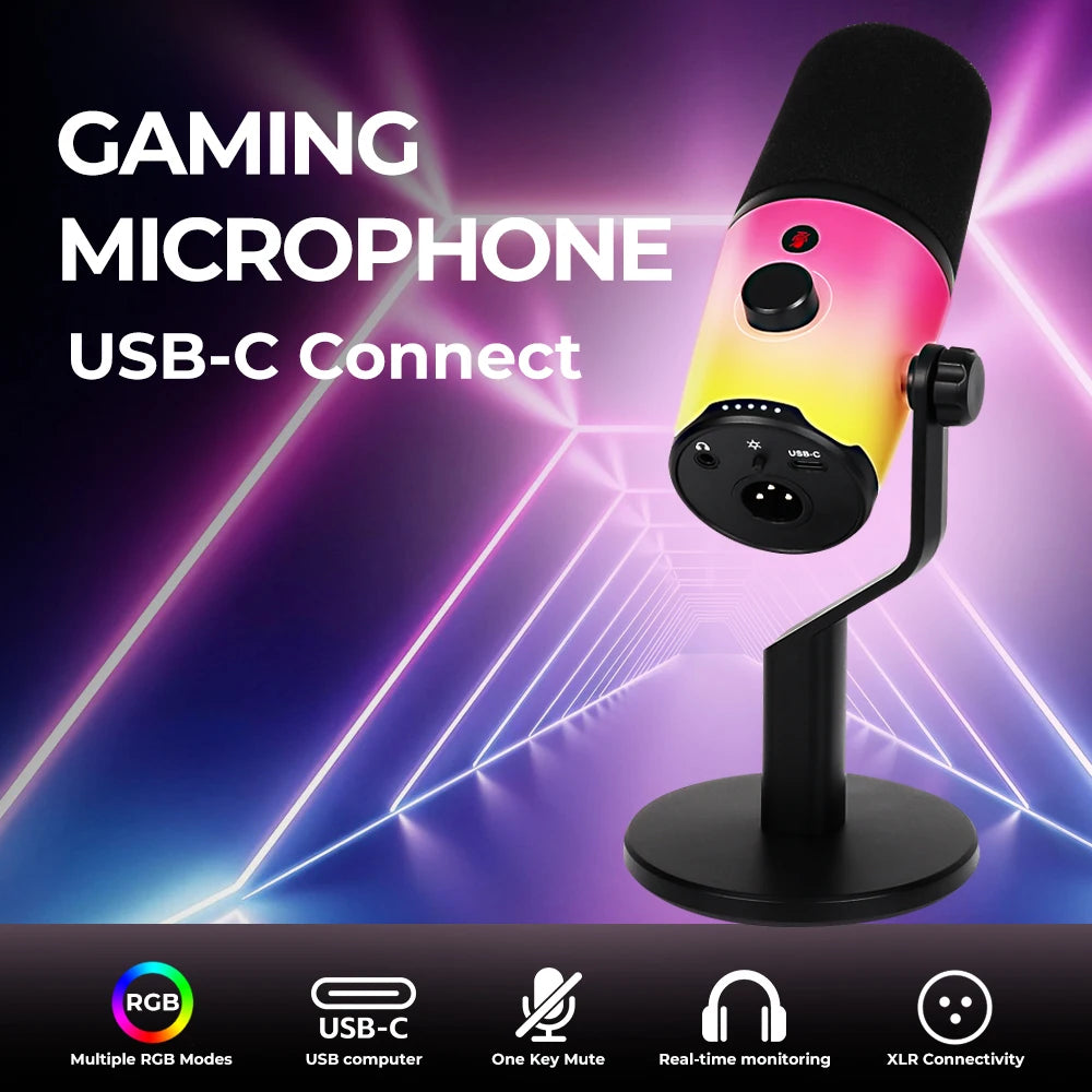 G-MARK USB Dynamic Microphone PC Computer Cardioid Podcast Mic Video Streaming RGB Mute