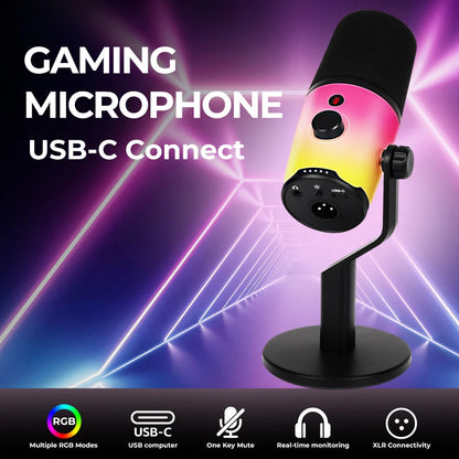 G-MARK USB Dynamic Microphone PC Computer Cardioid Podcast Mic Video Streaming RGB Mute