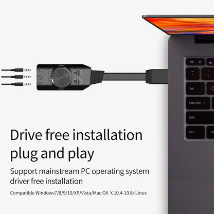 GS3 7.1 Channel Sound Card USB Audio Interface Converter External Sound Card Headset Stereo Adapter for Computer PC Laptop Game