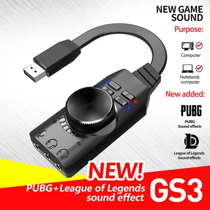 GS3 7.1 Channel Sound Card USB Audio Interface Converter External Sound Card Headset Stereo Adapter for Computer PC Laptop Game