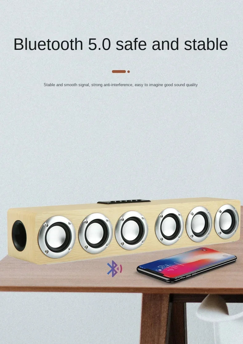 Super Powerful Bluetooth Speaker Wooden Six Subwoofer caixa de som Home Theater TV Sound Box Sound Bar Surround Stereo TF U Disk