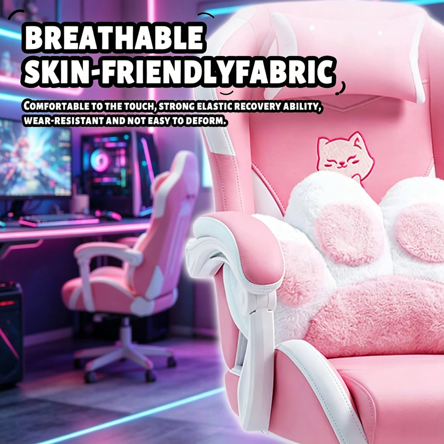 VIGOSIT Ergonomic Computer Chair with Footrest and Headrest,Gaming Chair Cute with Cat Ears and Massage Lumbar Support, Comfortable Reclining Game Chair 290lbs for Adult, Teen