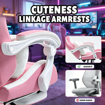 VIGOSIT Ergonomic Computer Chair with Footrest and Headrest,Gaming Chair Cute with Cat Ears and Massage Lumbar Support, Comfortable Reclining Game Chair 290lbs for Adult, Teen