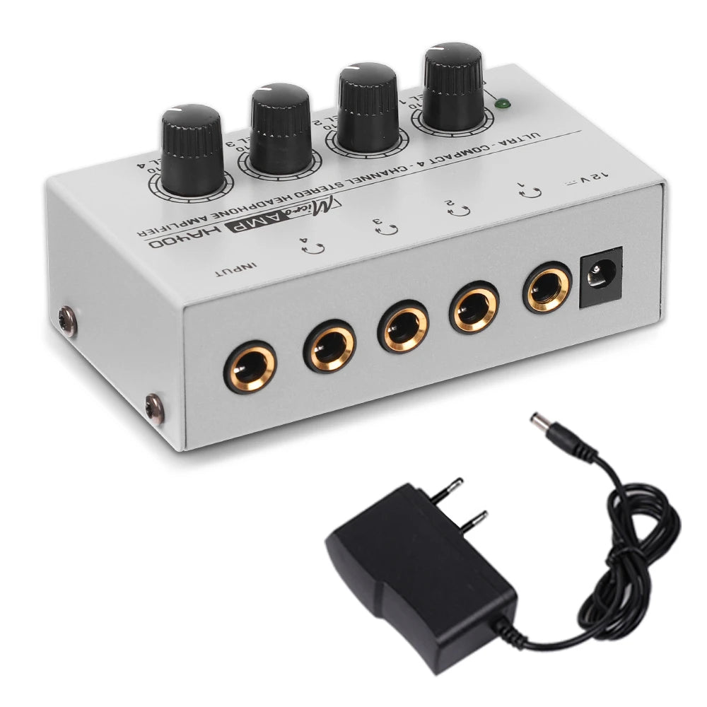 Headphone Amplifier Ultra-Compact Stereo Earphone Amplifier Audio Amplifier 4 Channels for Music 6.35MM Jack with Volume Control