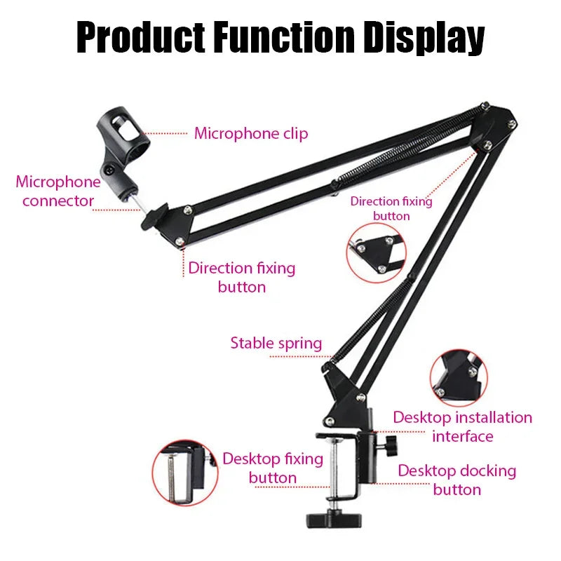 Desktop Adjustable Microphone Stand Boom Holder Professional Flexible Scissor Arm for Podcast/Streaming/Youtube