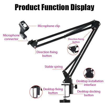 Desktop Adjustable Microphone Stand Boom Holder Professional Flexible Scissor Arm for Podcast/Streaming/Youtube