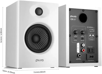 OHAYO Active Bluetooth 5.3 Bookshelf Speakers, 60W MDF Wooden Speaker Unit , 2.0 Computer PC Monitor Gaming Speakers,RCA/AUX/USB