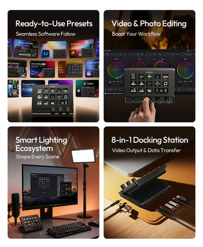 Ulanzi D200X 8 in 1 Stream Deck Keyboard 14 LCD Keys Stream Controler for Video Editing Game Live Content Creation Studio Light