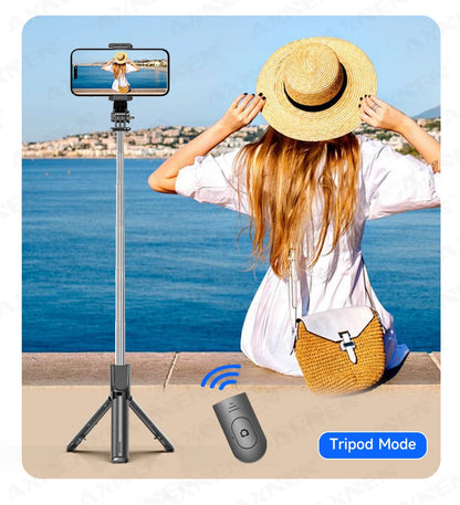 Selfie Stick Tripod with Detachable Bluetooth Remote, 360° Rotation,Extendable Pole, Fill Light Option, for iPhone Android Phone