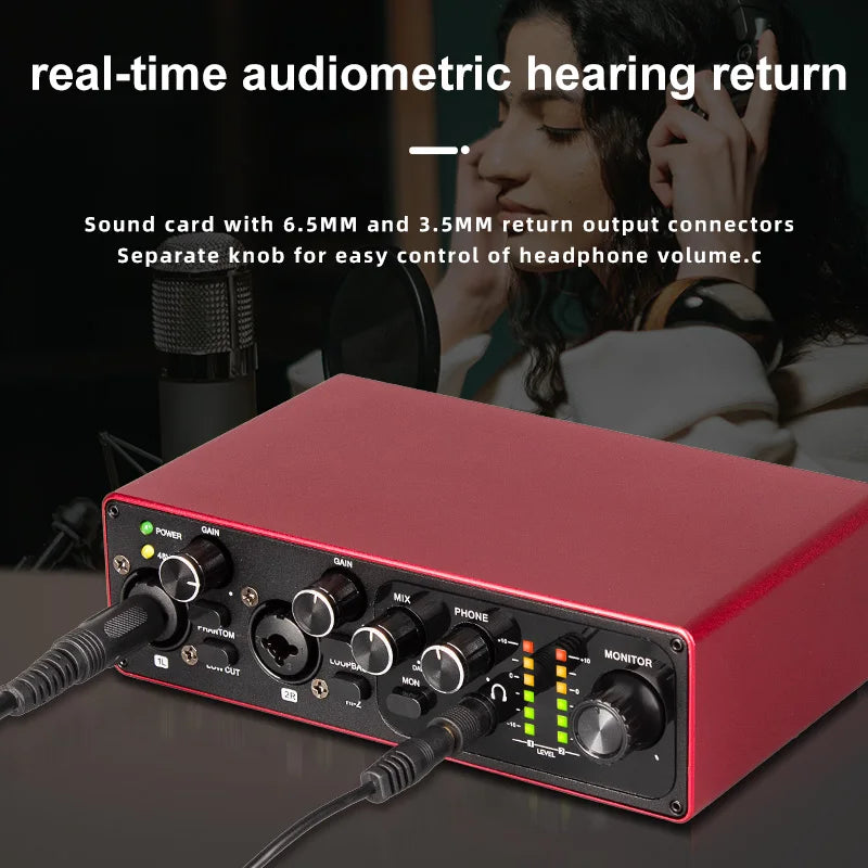 USB Audio Interface Sound Card, High Samping Rate, Noise-Free for Content Creators &amp; Musicians, for Computer Recording