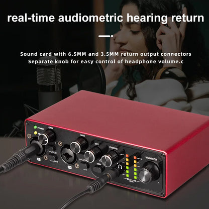 USB Audio Interface Sound Card, High Samping Rate, Noise-Free for Content Creators &amp; Musicians, for Computer Recording