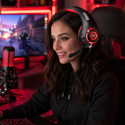 GS400 Wired Gaming Headset with Microphone LED Over Ear Gamer Headphones for PC PS4 PS5 Xbox Switch Laptop Mobile