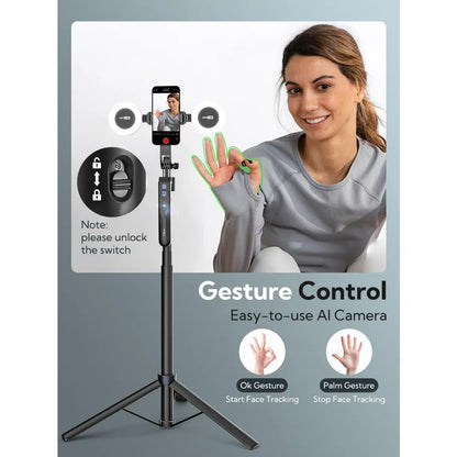 Auto Face Tracking 360 Rotation Tripod with Fill Light and Remote Control for Content Creators and Video Recording