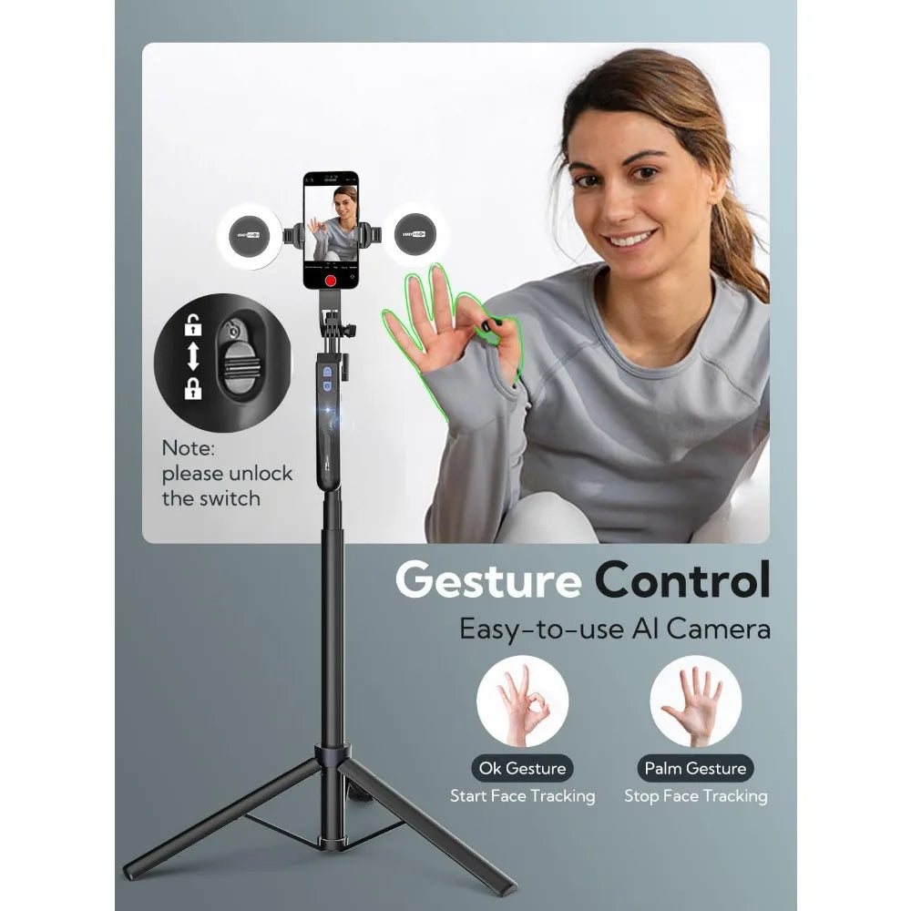 Auto Face Tracking 360 Rotation Tripod with Fill Light and Remote Control for Content Creators and Video Recording