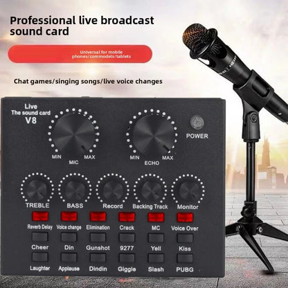 Audio Mixer V8 Sound Card Karaoke Recording Professional Mic Sound Card Portable Studio Record External Sound Card Webcast Live