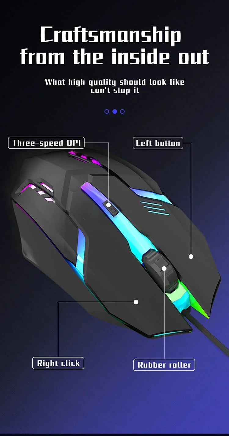 Ergonomic gaming mouse, suitable for desktop and laptop computers, 4-button USB RGB backlit mouse