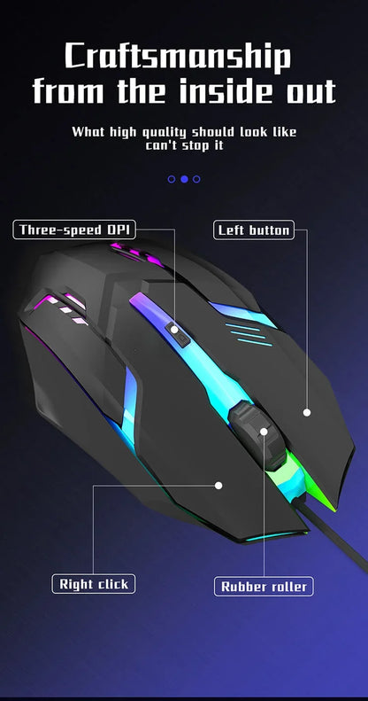 Ergonomic gaming mouse, suitable for desktop and laptop computers, 4-button USB RGB backlit mouse