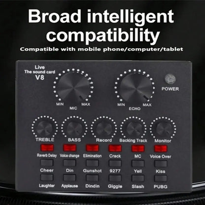 Audio Mixer V8 Sound Card Karaoke Recording Professional Mic Sound Card Portable Studio Record External Sound Card Webcast Live