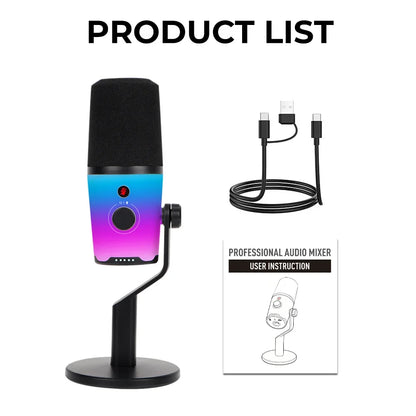 G-MARK USB Dynamic Microphone PC Computer Cardioid Podcast Mic Video Streaming RGB Mute