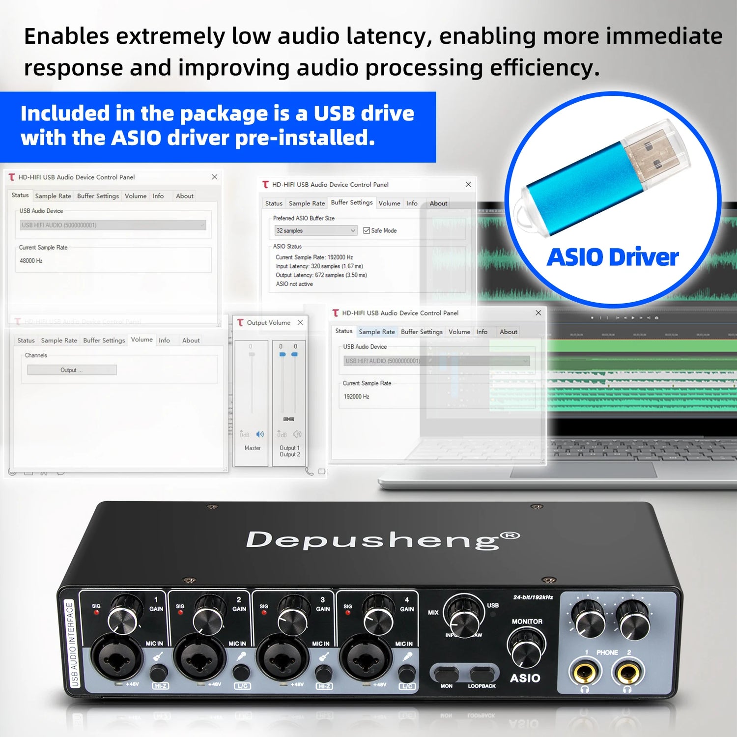 MQ22/44 ASIO Audio Professional Sound Card 2/4 Channel USB Audio Interface for Live Recording
