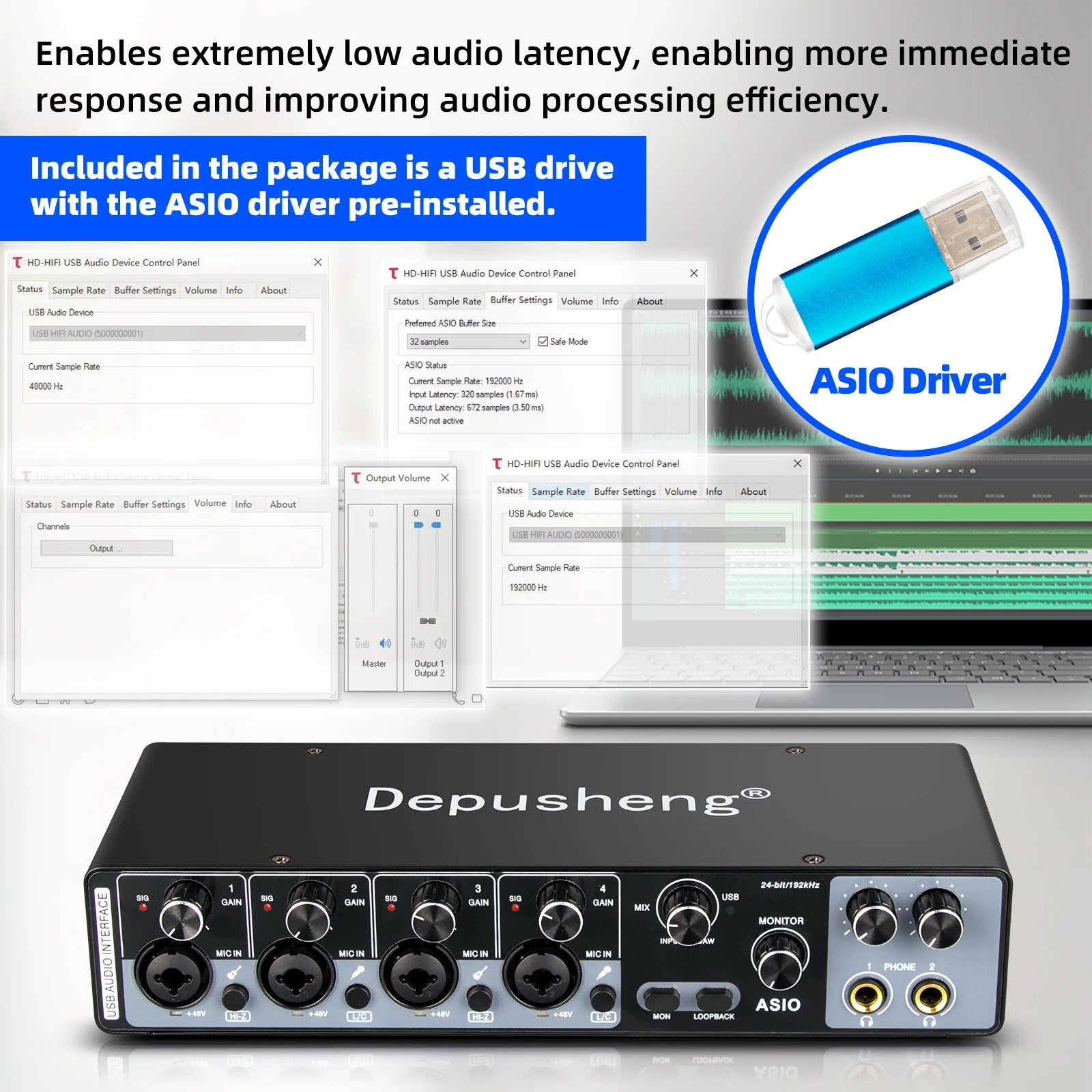 MQ22/44 ASIO Audio Professional Sound Card 2/4 Channel USB Audio Interface for Live Recording