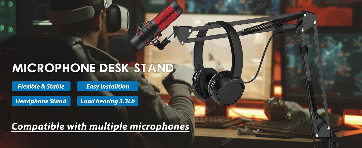 Articulated Arm Microphone Stand Recording Condenser Microphone Stand Adjustable Suspension Scissor Boom Arm for SM7B AM8 A8 A6V