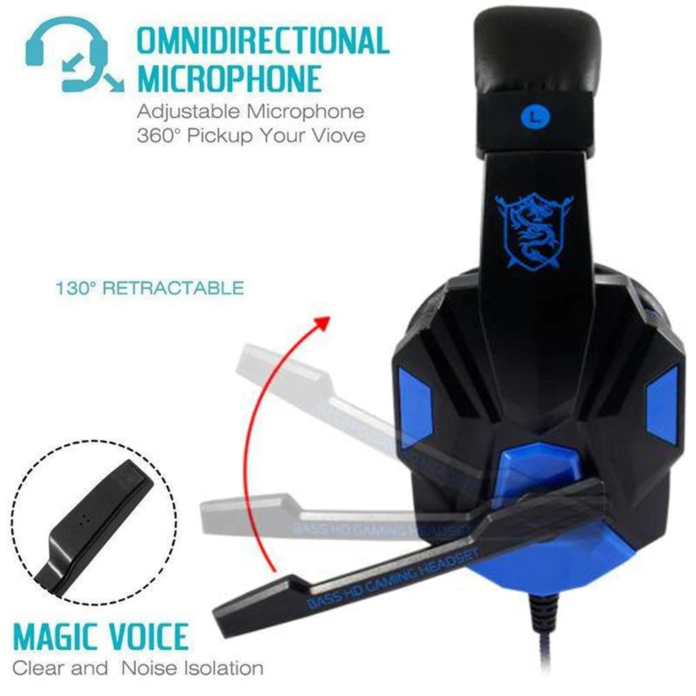 3.5mm Wired Gaming Headphones With Adjustable Microphone Stereo Bass Headset For Computer Phone Laptop Desktop PC Notebook Gamer