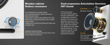 Ortizan Audio Bookshelf Active Speakers Studio Monitor，Bluetooth 5.3 Wireless Computer TV PC USB DAC HiFi Home Subwoofer System