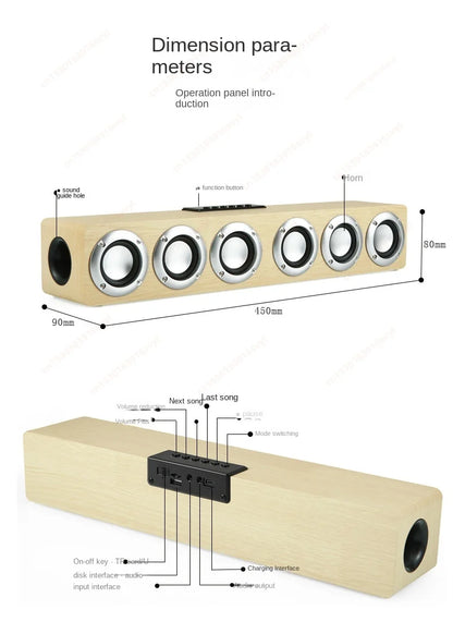 Super Powerful Bluetooth Speaker Wooden Six Subwoofer caixa de som Home Theater TV Sound Box Sound Bar Surround Stereo TF U Disk