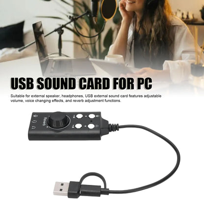 USB External Sound Card USB Type C External Sound Card Microphone Headphone Adapter for Laptop Phone Voice Changer Plug and Play