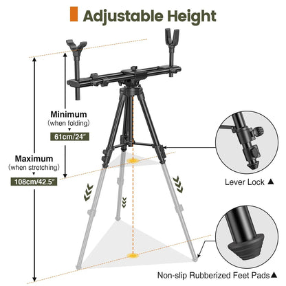 Tripod Rests Sticks with 360° Rotatable Dual V Yoke Frame Flexible Orientation Adjustable Height for Outdoors Hunting Aluminum
