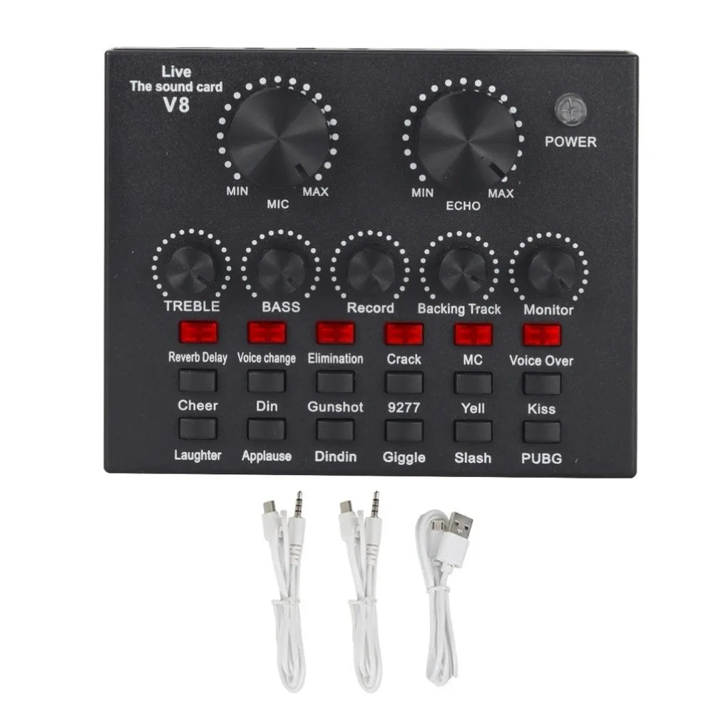 Audio Mixer V8 Sound Card Karaoke Recording Professional Mic Sound Card Portable Studio Record External Sound Card Webcast Live