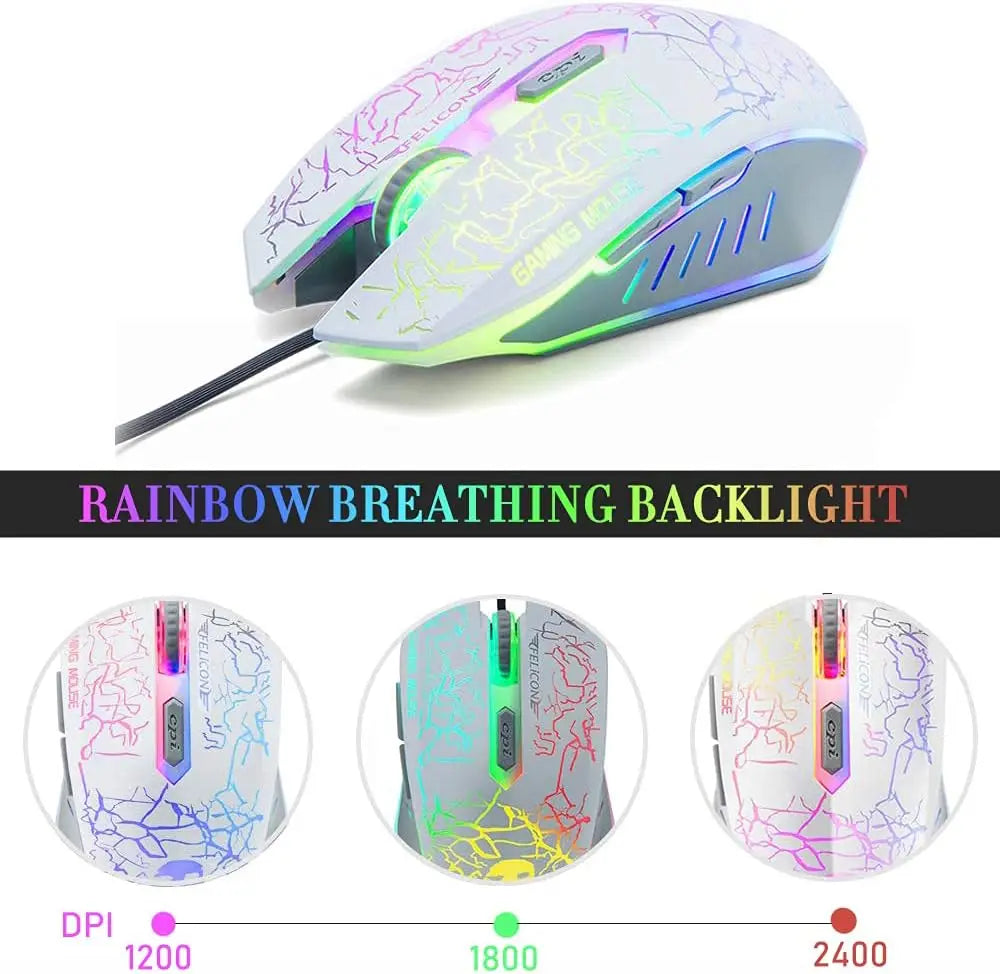 MAMBASNAKE T11 UK 100% Gaming Keyboard&amp;Mouse&amp;Headset&amp;Mouse Pad Combo Set Rainbow Backlit Keyboard, 2400DPI 4 Buttons USB Wired