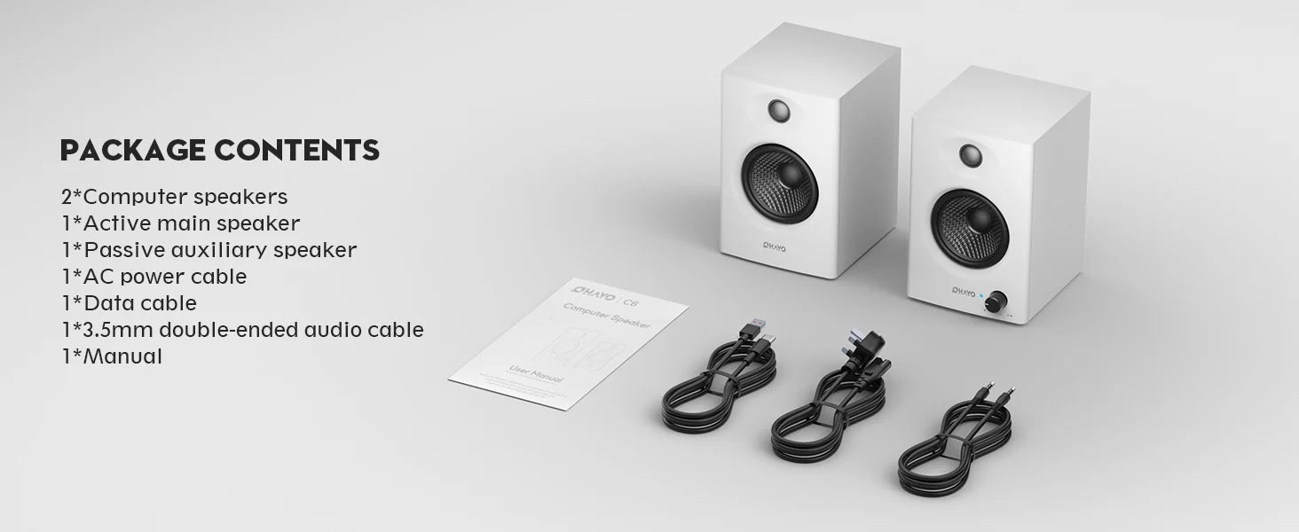 OHAYO Active Bluetooth 5.3 Bookshelf Speakers, 60W MDF Wooden Speaker Unit , 2.0 Computer PC Monitor Gaming Speakers,RCA/AUX/USB