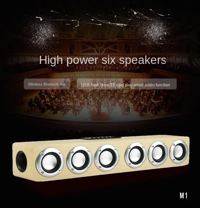 Super Powerful Bluetooth Speaker Wooden Six Subwoofer caixa de som Home Theater TV Sound Box Sound Bar Surround Stereo TF U Disk
