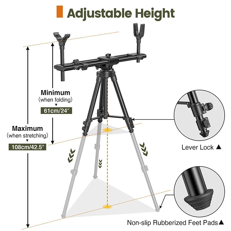 Tripod Rests Sticks with 360° Rotatable Dual V Yoke Frame Flexible Orientation Adjustable Height for Outdoors Hunting Aluminum