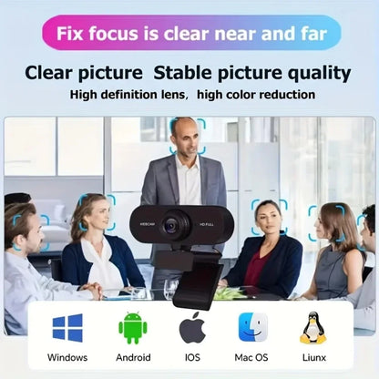 Webcam 1080P Web Cam for Pc Drive-free USB Rotatable Camera with Microphone for Desktop Computer for Video Calling Conference