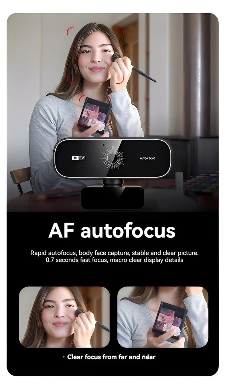 4K Webcam For PC Auto-Focus with Remote Control Privacy Cover Webcam With Microphone Plug &amp; Play For Laptop/Desktop Video Callin