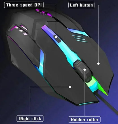 Ergonomic gaming mouse, suitable for desktop and laptop computers, 4-button USB RGB backlit mouse