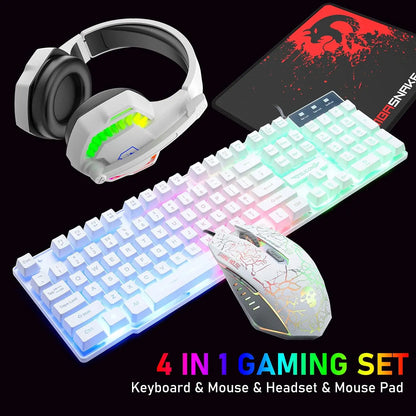 MAMBASNAKE T11 UK 100% Gaming Keyboard&amp;Mouse&amp;Headset&amp;Mouse Pad Combo Set Rainbow Backlit Keyboard, 2400DPI 4 Buttons USB Wired
